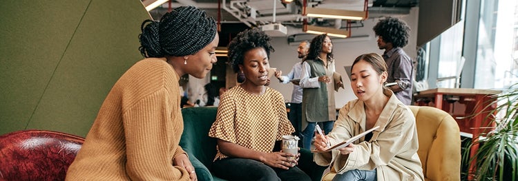 group chatting on sofas